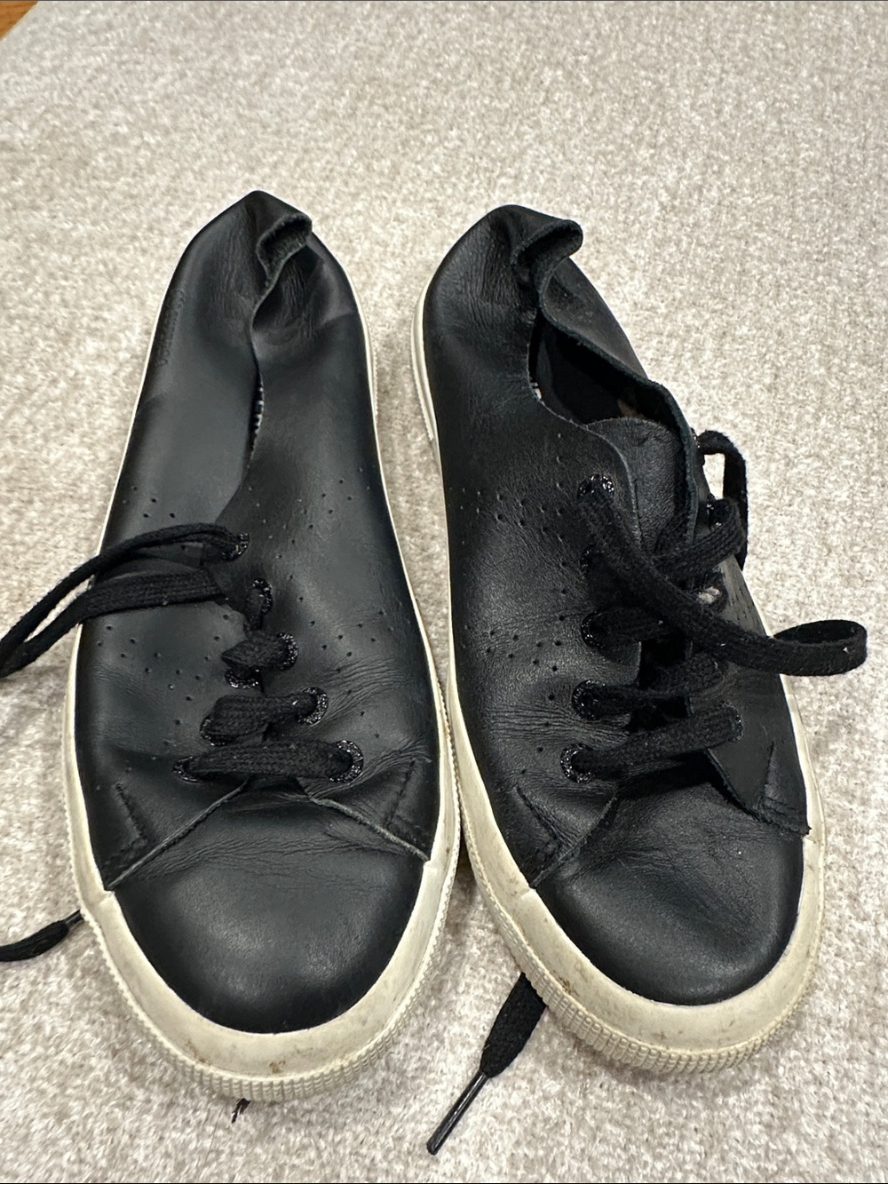 Superga Black Leather Low-Top Sneakers with White Soles